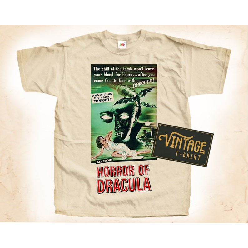 Horror of Dracula T shirt Tee Natural Vintage Cotton Movie Poster All Sizes S M L XL 2X 3X 4X 5X y2k