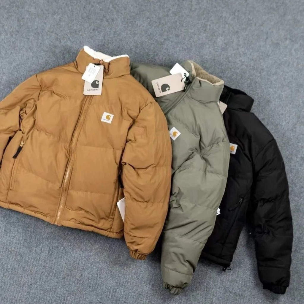 Carhartt เสื้อแจ็คเก็ตผู้ชายแบบพลิกกลับได้เสื้อแจ็คเก็ต Lambswool ที่อบอุ่นของผู้หญิง