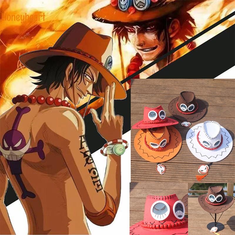 <Honeyheart>One Piece Portgas D Ace หมวกอะนิเมะคอสเพลย์คาวบอยหมวกสําหรับผู้ชายผู้หญิงเด็ก Nice