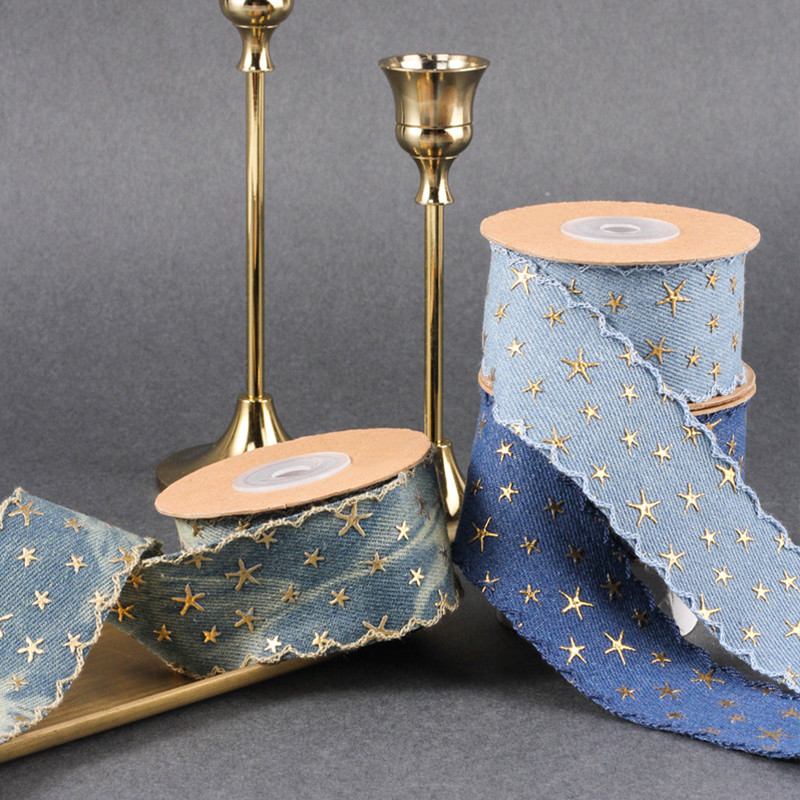 ริบบิ้นเดนิมดาว 1.8 เมตร เต็มไปด้วยดวงดาว ห่อของขวัญทํามือ ทําเอง เย็บหัตถกรรมอุปกรณ์เสริม