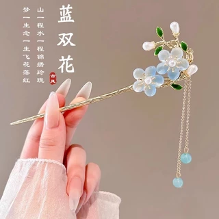 กิ๊บติดผมพู่สีแดงสไตล์จีนผ้าโพกศีรษะไม้สไตล์จีนใหม่