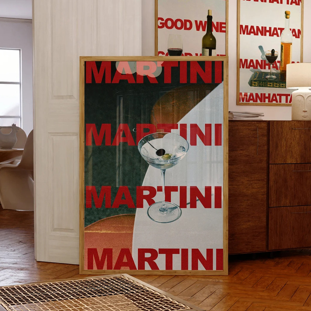 โมเดิร์น Retro Martini ค็อกเทลแอลกอฮอล์ Minimalist Wall Art ผ้าใบอินเทรนด์ภาพวาดโปสเตอร์สําหรับห้องนั่งเล่นตกแต่งบ้าน