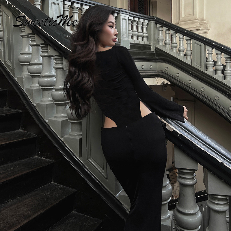 SweeticMe ผู้หญิงเซ็กซี่คอวีแขนยาว Slim Fit Cause ชุดบอดี้สูท — صورة 6