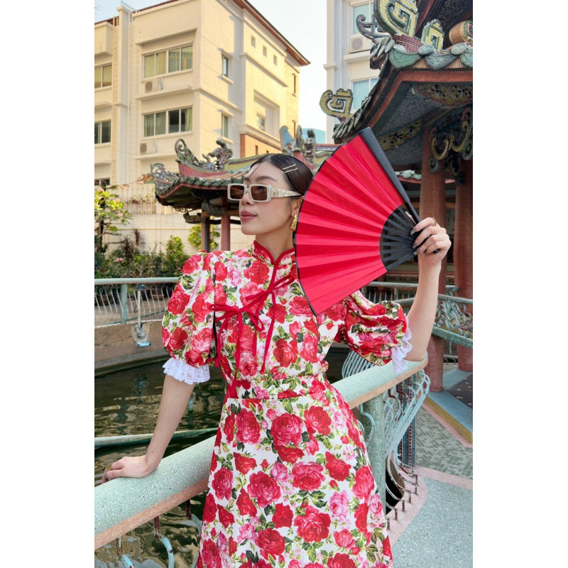 ชุดจีน A01🥮🧧CNY COLLECTION 🧧🥮CNY DRESS BALLON SLEEVES (650) น้องโบตั๋นสุดคิ้ว! เดรสคอจีนแขนบอลลูนแต่