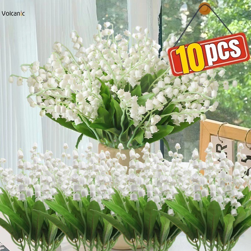 ดอกลิลลี่จําลองที่สวยงามของหุบเขาดอกไม้ประดิษฐ์งานแต่งงานช่อดอกไม้ปลอมสําหรับบ้านวันวาเลนไทน์ตกแต่งเดสก์ท็อป