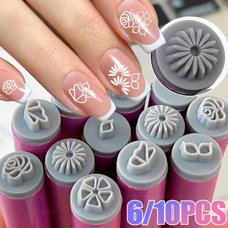 6/10pcs Professional Nail Art Stamp Pen - 3d Daisy/Star/Butterfly/Heart Nails Template - เครื่องมือเพ้นท์เล็บ Diy - วัสดุซิลิโคน, แฟชั่น - ปากกาวาดภาพกราฟฟิตี