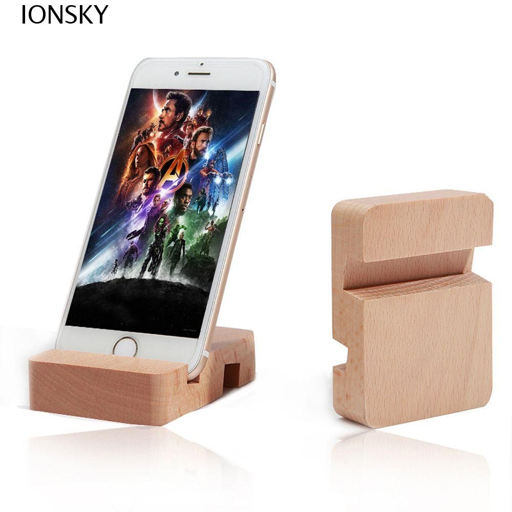 Ionsky ที่วางโทรศัพท์ไม้แฟชั่นการออกแบบตามหลักสรีรศาสตร์ที่วางโทรศัพท์มือถือไม้ธรรมชาติช่องคู่สล็อตแฮนด์ฟรีวงเล็บไม้