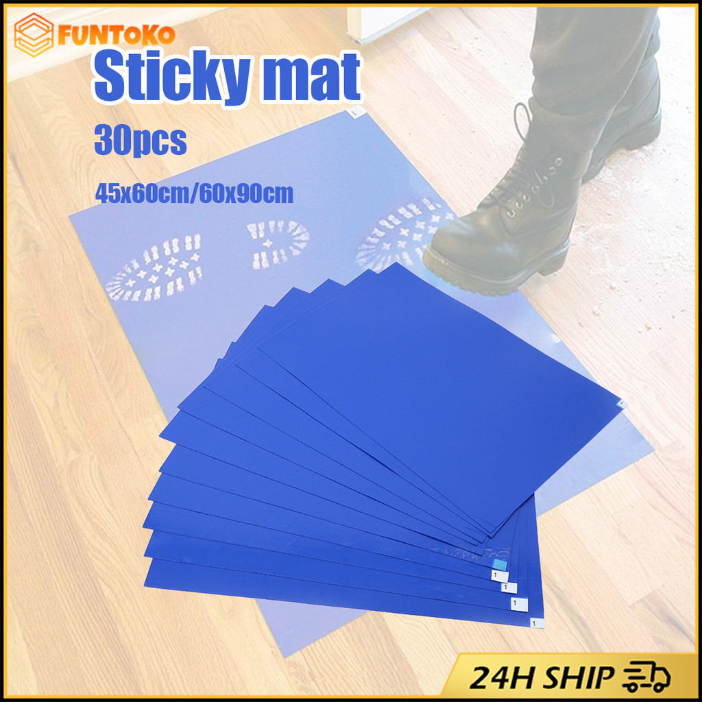 สินค้ามีคุณภาพ 1แผ่น30ชั้น แผ่นกาวปูพื้นดักฝุ่นขนาด60*90ซม.Sticky Mat Blue วัสดุPE