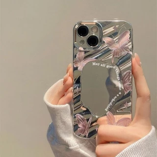 เคสไอโฟน Case เคส iPhone 17 Air 11 13 15 16 12 14 Pro Max เคสไอโฟน11 เคสโทรศัพท์ลูกฟูกสีเงินพร้อมกระจกแต่งหน้า
