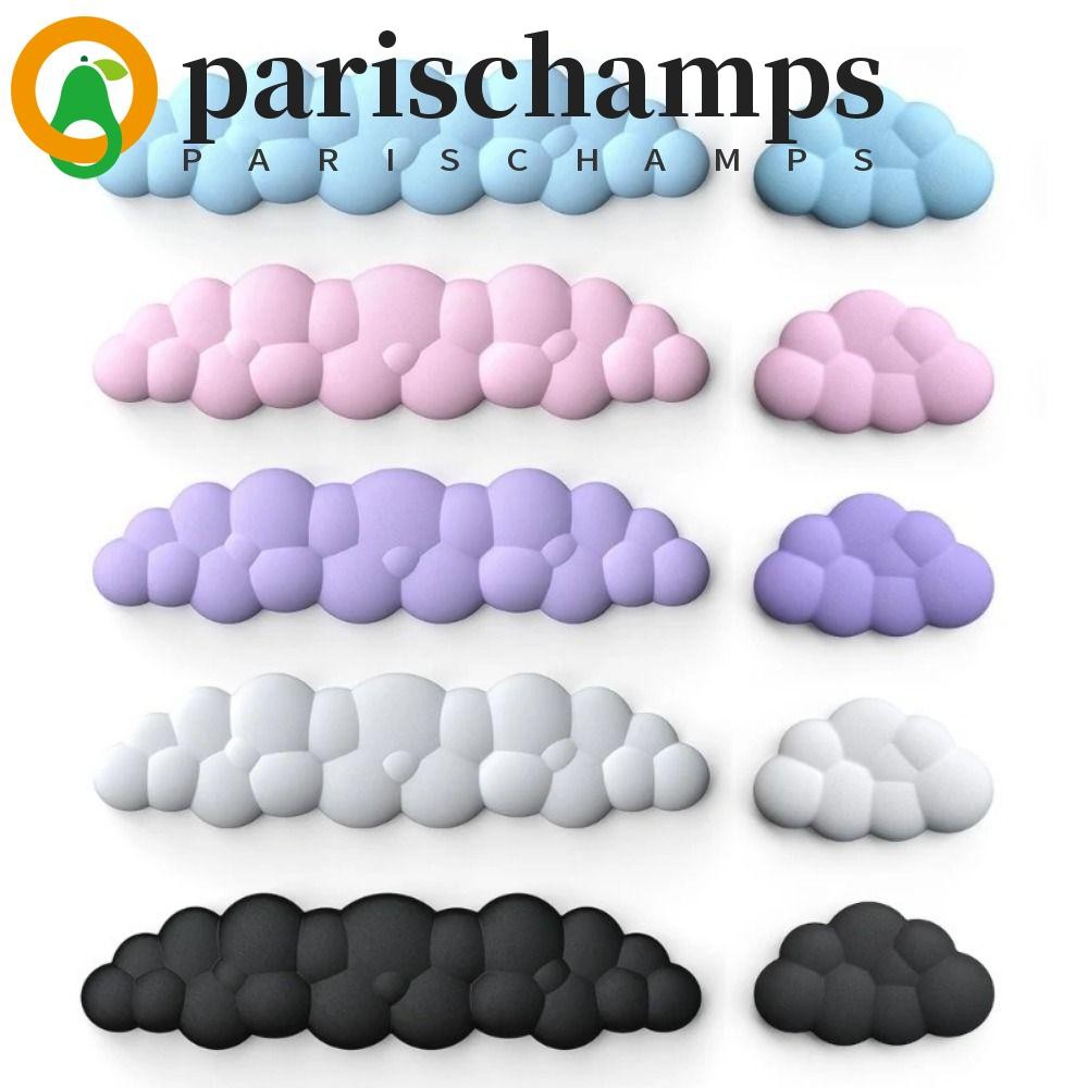 Parischamps แผ่นรองข้อมือคีย์บอร์ด, แผ่นรองเมาส์ผ้าฝ้ายหน่วยความจํารูปเมฆ, ความสะดวกสบายตามหลักสรีระศาสตร์หมอนหนัง PU กันน้ําเดสก์ท็อป