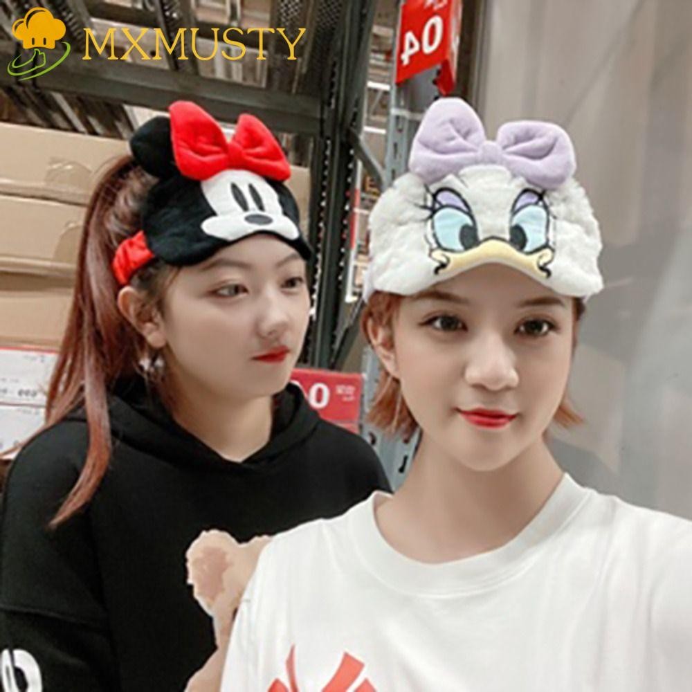 Mxmusty การ์ตูน Plush Eye Mask, Minnie Mickey Blackout Eye Mask, แฟชั่น Bowknot Light Isolation Soft Shading Sleeping Mask สําหรับ ​เด็กนักเรียน