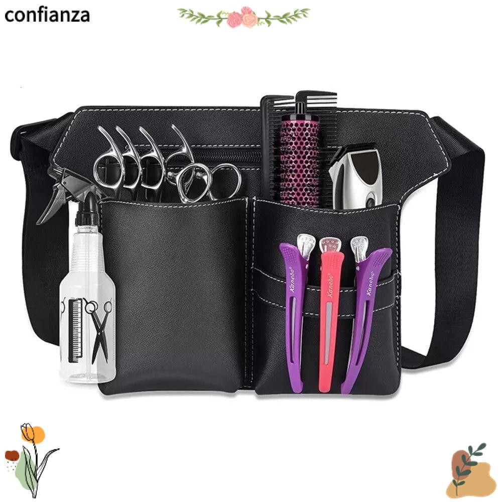 Confianza กระเป๋ากรรไกรผม,ที่ถอดออกได้ Hipster Salon เข็มขัด Hairdressing Holster กระเป๋า, ตัดผมผู้ถือเครื่องมือแบบพกพาผู้ชายตัดผมเอวกระเป๋า