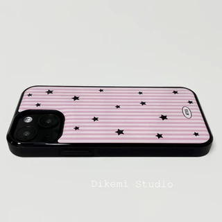 Huiwanju Girly วุ้นเส้นรูปแบบ star ขอบดําเคสนุ่มสําหรับ iphone16promax เคสโทรศัพท์มือถือ ip15pro/14/13/12 pro/11