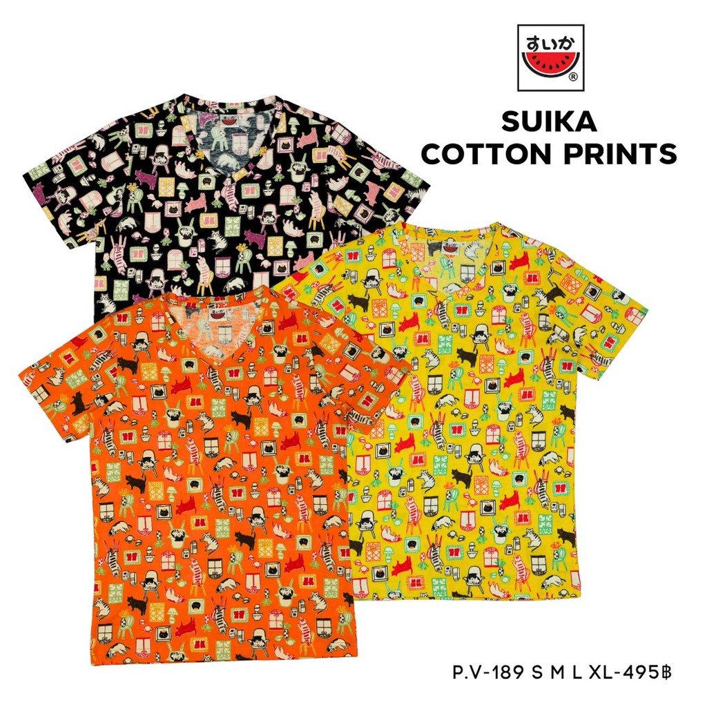 เสื้อแตงโม (SUIKA) เสื้อยืดคอวีแขนสั้น พิมพ์ลายใกราฟฟิก (P.V-189)