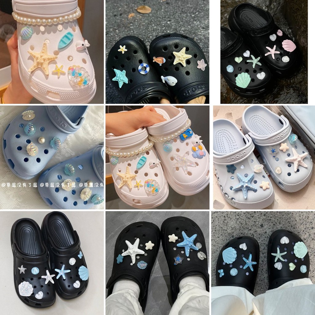 Summer Ocean Sea Star Shell Pearl s Charm Viral DIY Sandals Accessory Button Pin#Ocean ซีรีส์