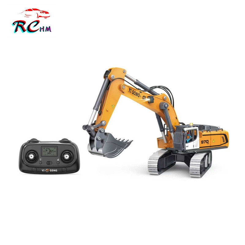 K970 RC Excavator 1/50 วิศวกรรมยานพาหนะรีโมทคอนโทรลไฟฟ้ายก Digger ถังโลหะติดตามเสียง RTR แบตเตอรี่ A