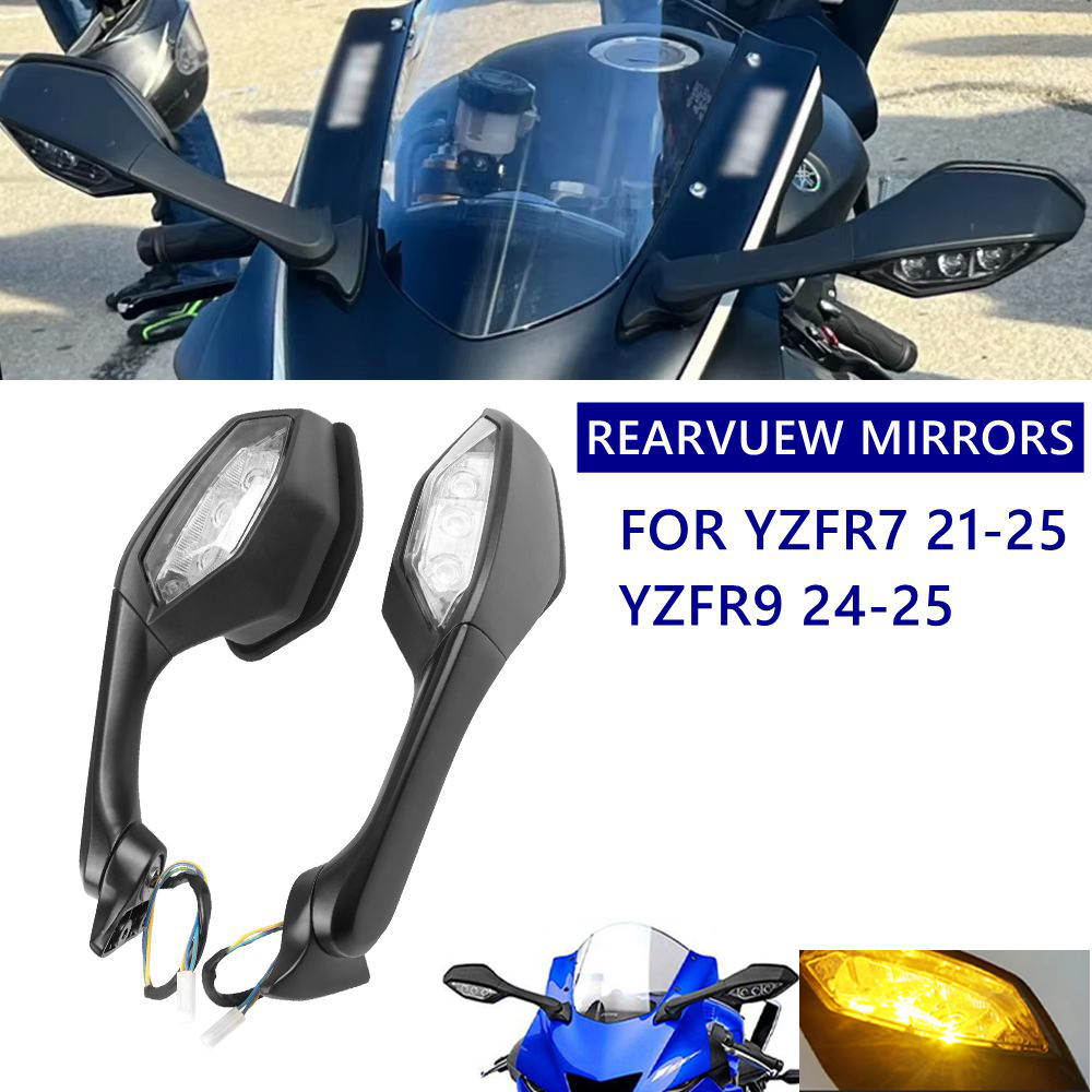 สําหรับ Yamaha YZFR7 YZF-R7 21-25 YZFR9 YZF-R9 24-25 กระจกมองหลังรถจักรยานยนต์กระจกมองหลังไฟเลี้ยวไฟ