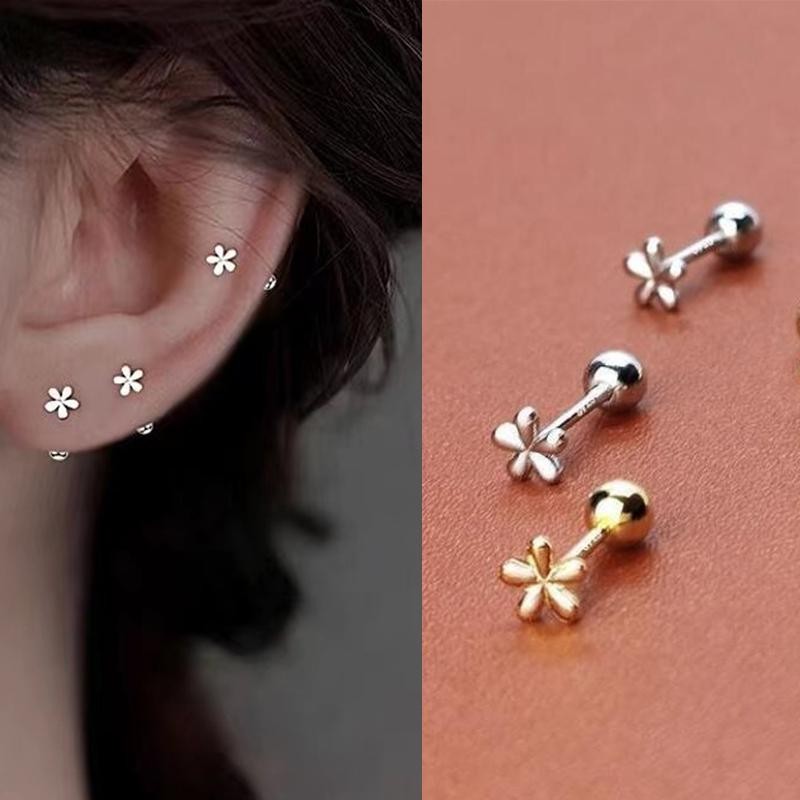 ต่างหูแฟชั่นสำหรับผู้หญิง แบบหูกระดูก สตั๊ดดอกไม้ สกรูบิด