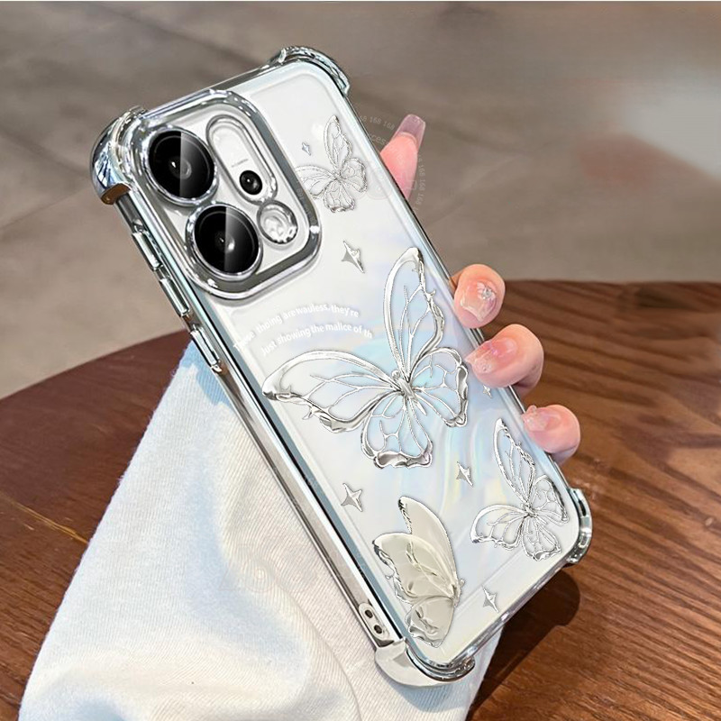 เคส OPPO Reno 14 14F 15 15F 5G เคส OPPO Reno 14 15 Pro Max 5G Case เคสน่ารักสีม่วงผีเสื้อดอกไม้ใสเยลลี่นุ่มกันกระแทกพร้อมเลนส์ป้องกันกล้องถุงลมนิรภัยหนาหรูหรากรณีสําหรับเด็กผู้หญิงผู้หญิง ราคา ถูกที่สุด ดีลบีเคเค