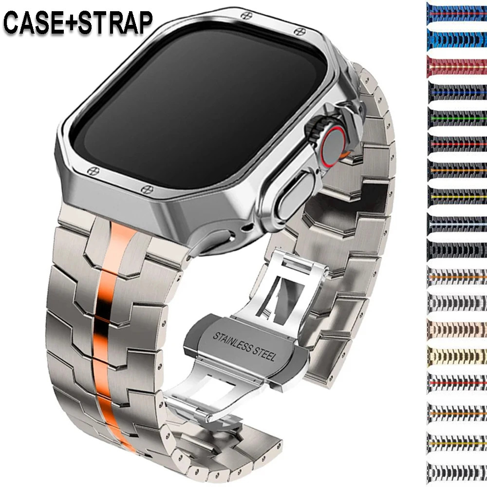 หรูหรา Strap สําหรับ Smart Watch 10 9 8 7 6 5 4 3 Ultra 2 SE สายสแตนเลสสําหรับ iWatch 46/45/41/44/38/40/42 มม.