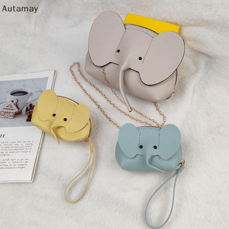 Autamay แฟชั่นเกาหลีใหม่สีทึบ PU หนังกระเป๋าโทรศัพท์ Mini Elephant Crossbody กระเป๋าสุภาพสตรีน่ารักกระเป๋าลําลองสําหรับผู้หญิงใหม่