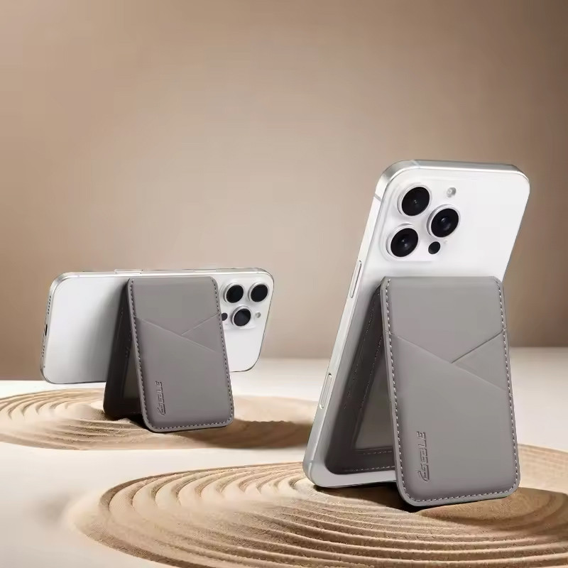 กระเป๋าสตางค์หนังหรูหราผู้ถือบัตรโทรศัพท์ขาตั้งแม่เหล็กสําหรับ Magsafe iPhone 16 Plus 15 14 13 12 Pro Max Non Slip Bank ID Cover