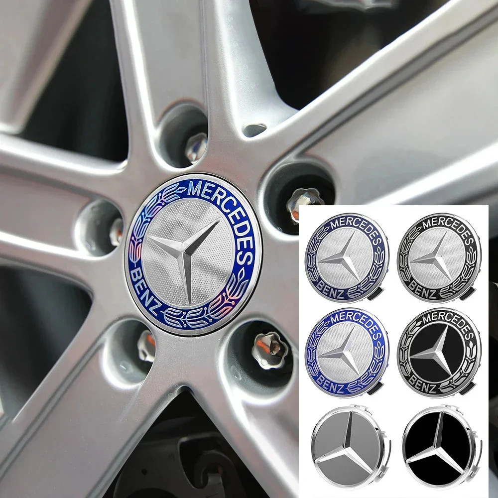 4pcs 75 มม.ศูนย์ล้อ Hub Cap Badge อุปกรณ์ตกแต่งสําหรับ Mercedes Benz Maybach W204 W205 W211 W213 GLC CLA GLB GLA W246