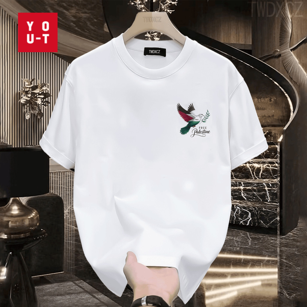 Y-T【ใหม่】 เสื้อยืดแขนสั้น ผ้าฝ้าย100% เสื้อยืดโอเวอร์ไซส์ คอกลม ไม่ต้องรีดผ้า ลาย "นกพิราบ" เสื้อยืดวินเทจ S-4XL
