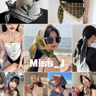 Miss_J พร้อมส่งจากกทม🎀ผ้าพันคอซาติน ผ้ามัดผมเกาหลี ลายสวยสีส…