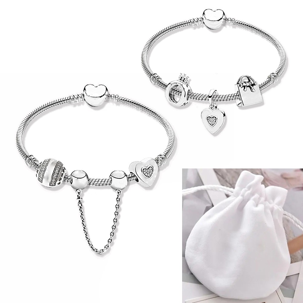 สร้อยข้อมือเงินแท้ 925 พร้อมถุงกำมะหยี่ป้องกันภูมิแพ้
