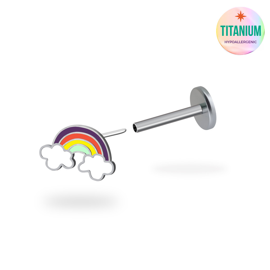 Rainbow Enamel Titanium Flatback Earring (1ชิ้น)