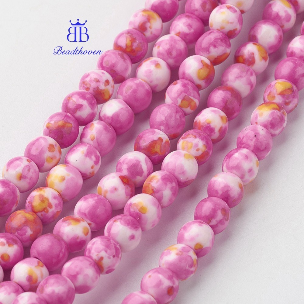 1strand Ocean White Bead Strands Round Dyed Hot Pink 6mm Hole: 1 มม.ประมาณ 73 ชิ้น/เส้น 15.9 นิ้ว(405 มม.)