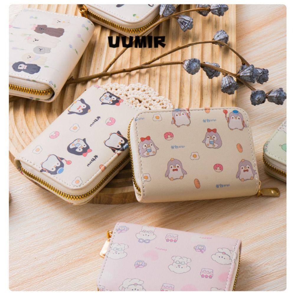 Uumir กระเป๋าสตางค์สั้นขนาดเล็ก, PU หนัง Multi-slot Organ Card Holder, ซิปแบบพกพาการ์ตูนพิมพ์น้ําหนักเบานักเรียนกระเป๋าใส่เหรียญ