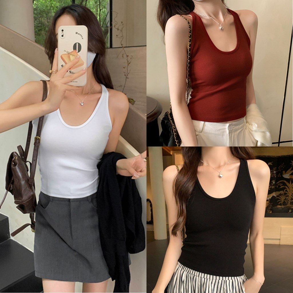 🍒Evelyn🍒​เสื้อกล้าม มีฟองน้ำ เซ็กซี่ ผ้าร่องเล็กฟิลคาวาอี้ สีพื้นยืดกำลังดี หลากสี สไตล์ลำลอง ส่งไวจากไทย