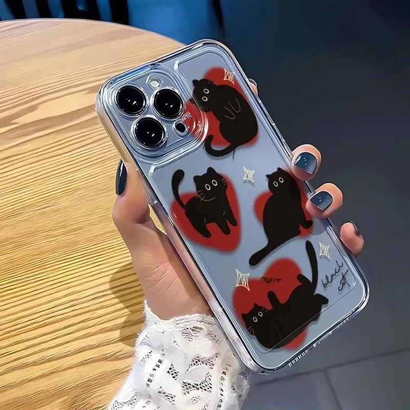 เคสโทรศัพท์สําหรับsamsung S25 Plus Ultra S23 FE S24 FE Samsung S24 S23 S22 Plus Ultra S21 S20 FEน่ารักLove-Heart Black Cat Cover
