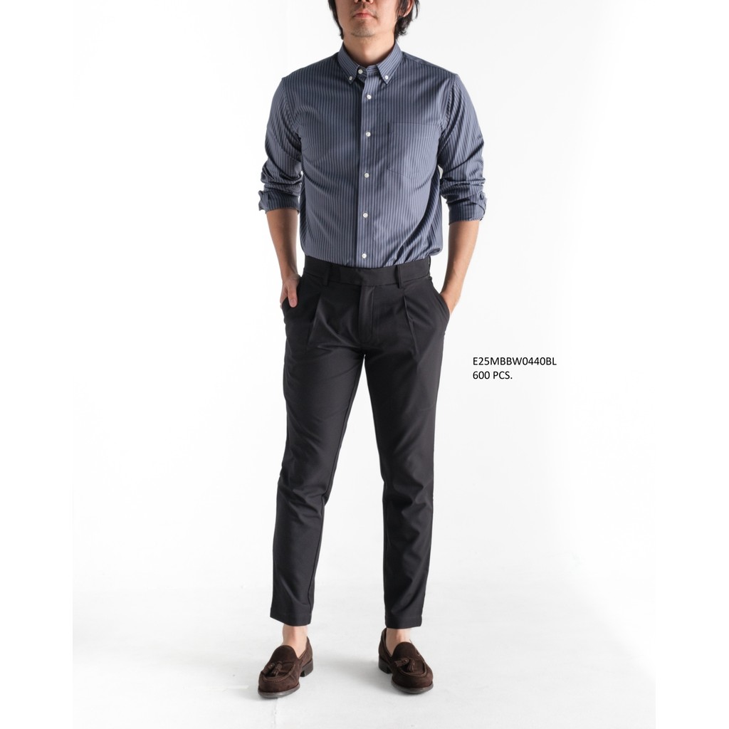 era-won กางเกง รุ่น GOLF FABRIC (065)  ทรงกระบอกเล็ก ขาเต่อ เอวยางยืด สี Black