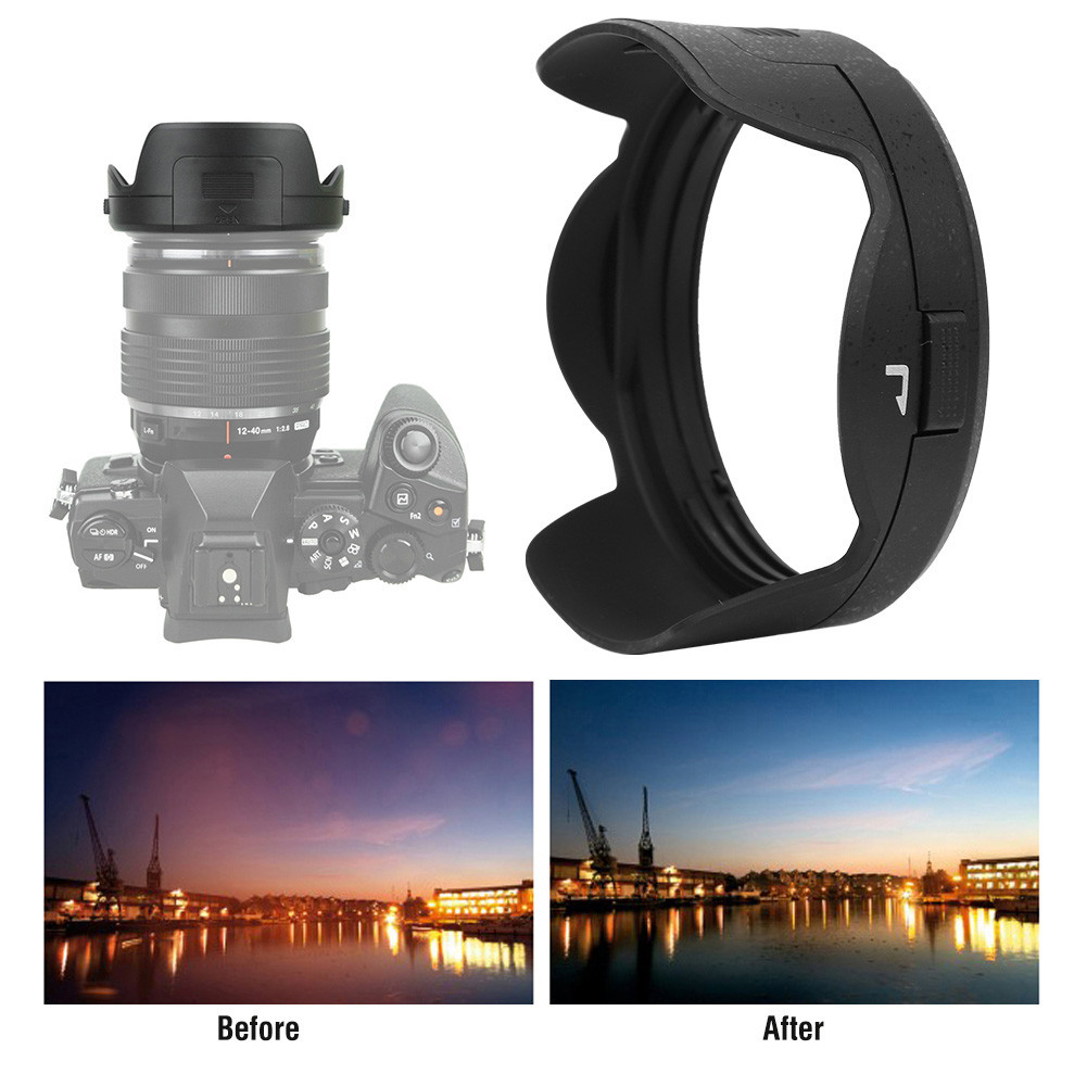 เลนส์ฮูดทนทานสีดำคุณภาพสูง LH-66 กล้องพลาสติกติดตั้งแบบพกพาสำหรับช่างภาพแทนที่ Olympus M.Zuiko ED 12-40 มม. F2.8