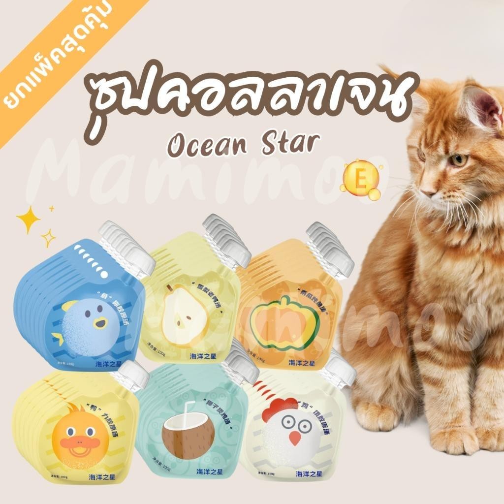ซุปแมวผสมคอลลาเจน Ocean Star ซุปแมว อาหารเปียกแมว สมดุลทางโภชนาการอาหารแมวที่ดีที่สุด 100 กรัม