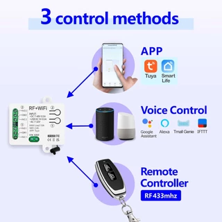 สวิตช์อัจฉริยะไร้สาย Tuya WiFi 2 ช่อง AC 12V 24V36V, DC12V 24V 48V รีเลย์ 2 ทาง รองรับ Alexa และ Google Home