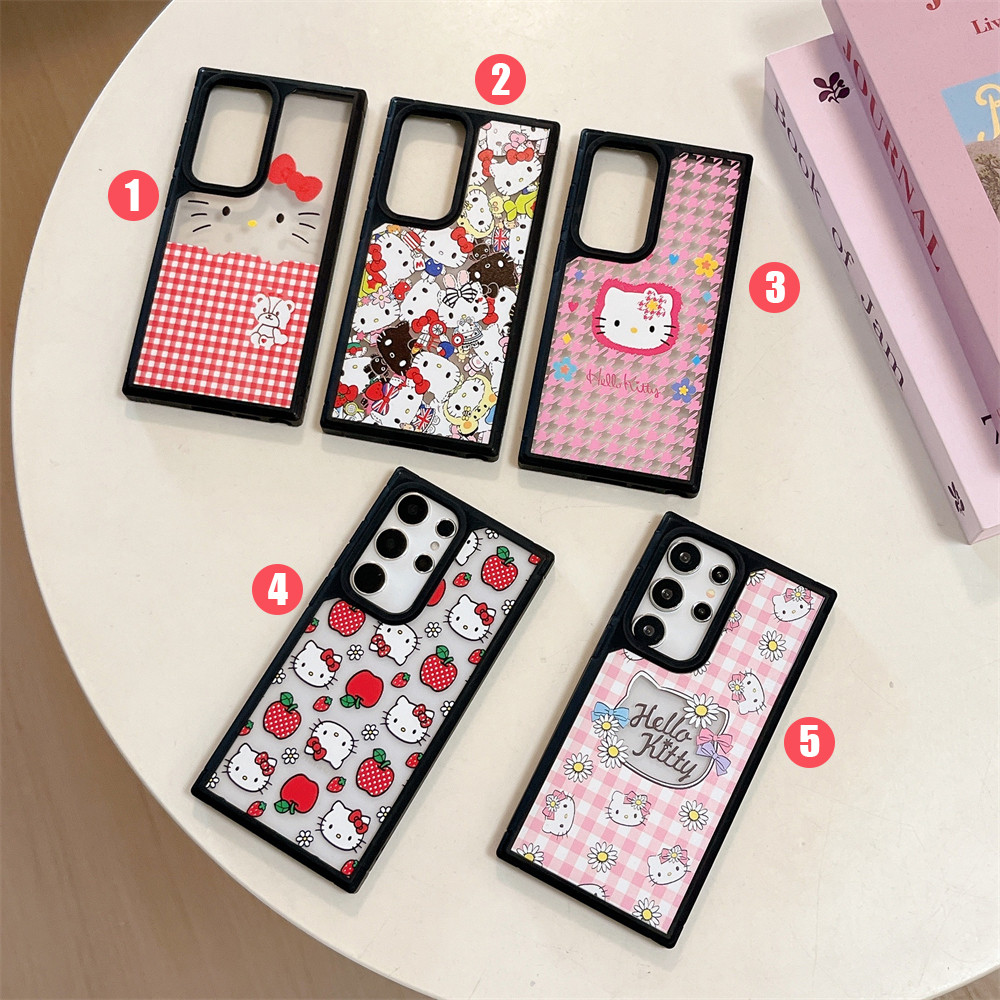 Hello KT แมวสีชมพูสําหรับ SamsungS25 + S24 + S22 + S23 + FE Ultra A05s A15 A16 A35 A34 A54 A55 ป้องกันกรณีความคิดสร้างสรรค์ปลอกสําหรับ Samsung Full Encirclement ฝาครอบ