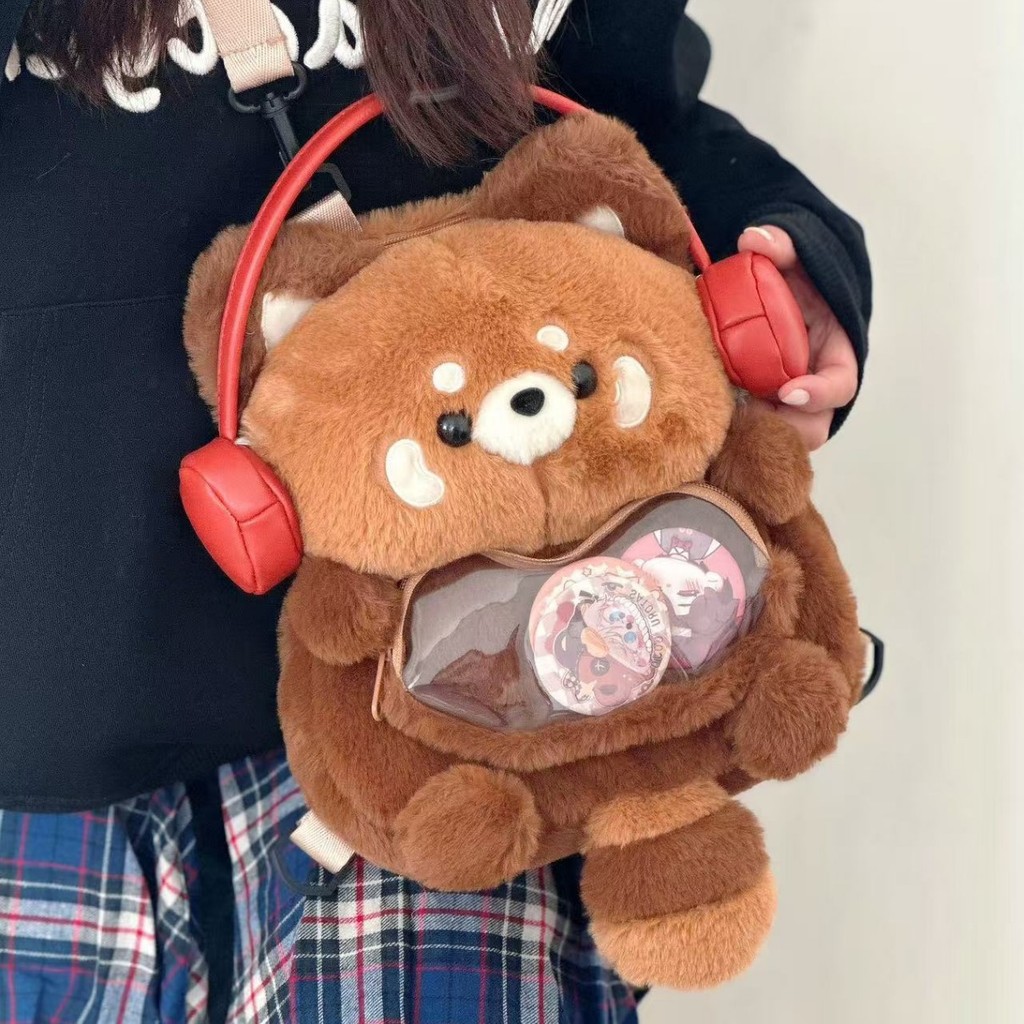 หูฟังการ์ตูนน่ารักตุ๊กตาแรคคูนน้อยตุ๊กตาตุ๊กตากระเป๋าเป้สะพายหลังอเนกประสงค์