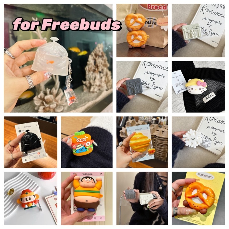 การ์ตูนน่ารักน่ารักกันกระแทก 3D สําหรับ HUAWEI FreeClip Freebuds 5 Pro Pro4 Pro3 SE 3 2 ซิลิโคนสีดําป้องกันหูฟังปลอก Freebud 6i 5i 4i 4E SE2 SE3 ฝาครอบ