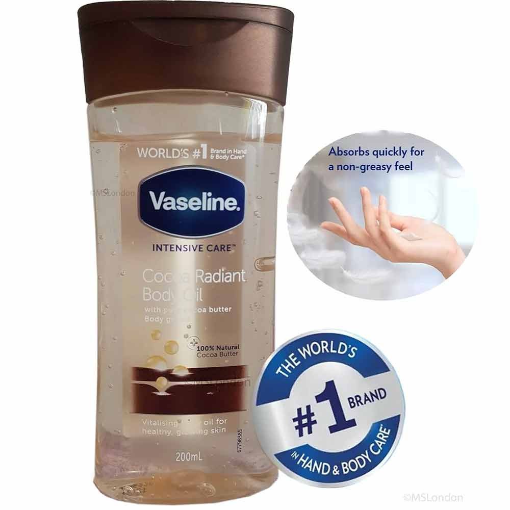 Vaseline Intensive Care Cocoa Radiant For Glowing Skin Body Oil Lasting Care Body Essence Oil200ml