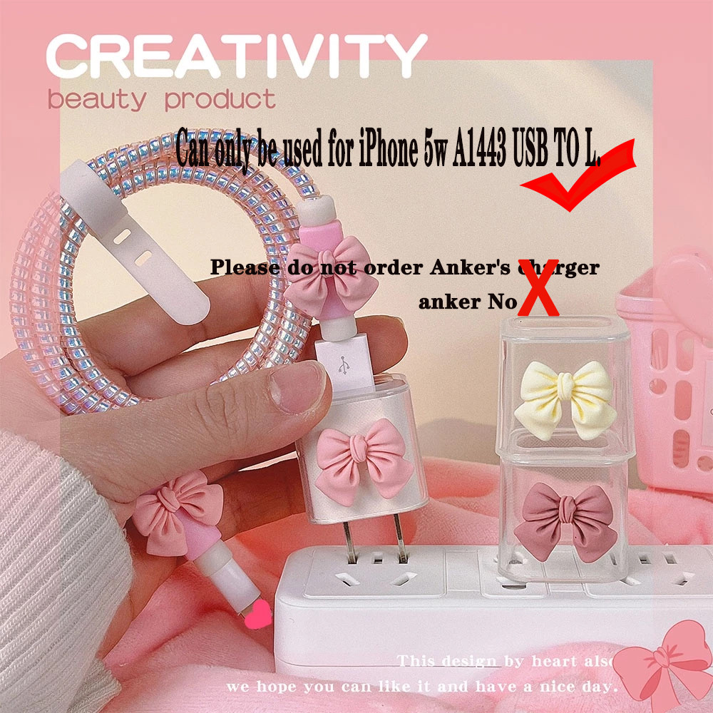 ตัวป้องกันสําหรับเครื่องชาร์จ 5W A1443 USB-L Bowknot ฝาครอบเครื่องชาร์จม้วนเก็บสายเคเบิลสําหรับ iphone 11/xsmax/ xr/x / xs/8plus / 7plus/6s / 6splus/ SE / 5S / S