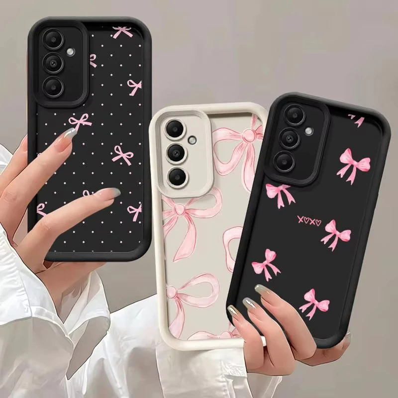 เคส For Samsung A57 A37 A06 A16 A54 A55 A05 A05S A15 A35 A53 A52 A56 A32 A14 A36 A26 เคสซิลิโคนอ่อนนุ่ม ลายโบว์สีชมพู