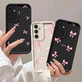 เคส For Samsung A57 A37 A06 A16 A54 A55 A05 A05S A15 A35 A53 A52 A56 A32 A14 A36 A26 เคสซิลิโคนอ่อนนุ่ม ลายโบว์สีชมพู