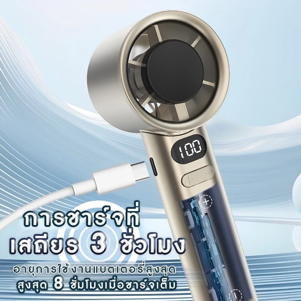 M11 พัดลมมือถือ พัดลมขนาดเล็ ความเร็ว120 ระดับ ชาร์จ USB พัดลมพกพา สามารถปรับได้ Mini Fan Digital Display thumbnail 9