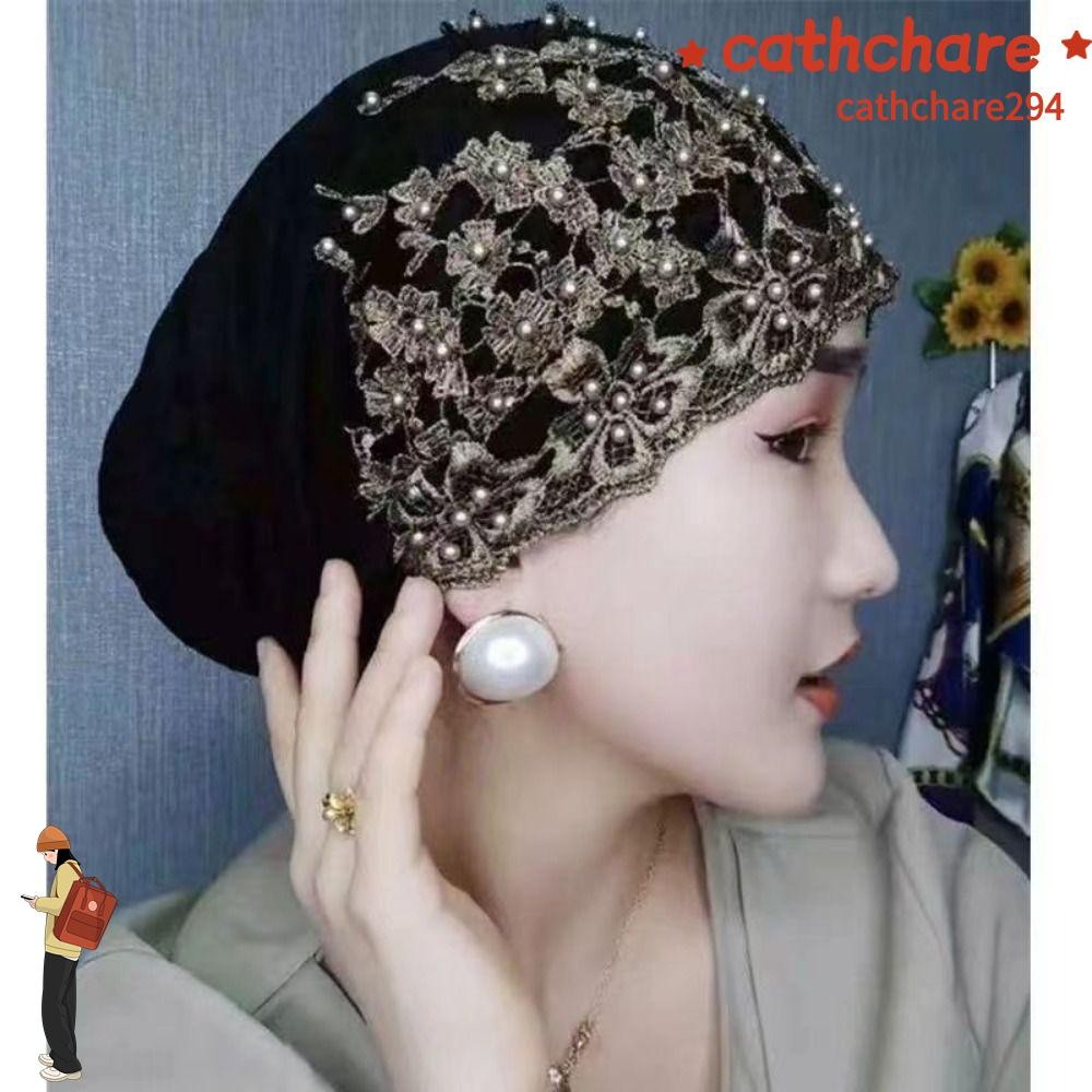 Cathchare294 หมวกเป่าโถว, เย็บปักถักร้อย 7 สีหมวกผ้าโพกหัว, ผู้หญิงฮิญาบไนลอนมุสลิมผ้าโพกหัวอิสลาม