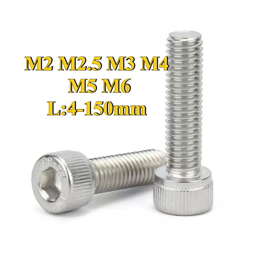 น็อต สกรู หัวจม สแตนเลส 316 เกลียวมิล ตลอด หยาบ / Hex Socket Head Cap Machine Screw SUS316 M2/M2.5/M3/M4/M5/M6 * L4-150 มม. (WDY-BM-TH-y)