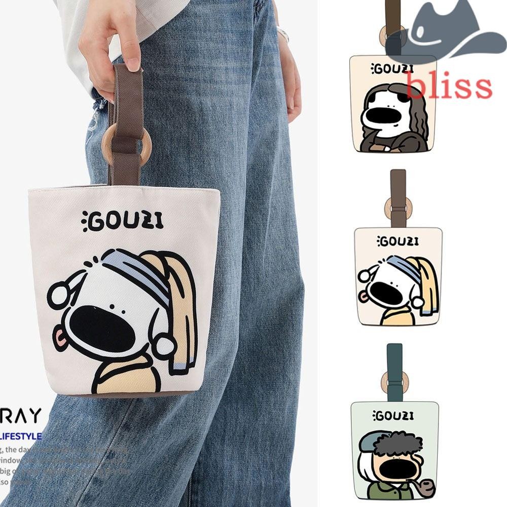 Bliss Canvas Bucket Bag, Letter Print Cartoon Tote Bag, Cute Mommy Bag Cartoon Large Capacity Print Canvas Handbag Girls